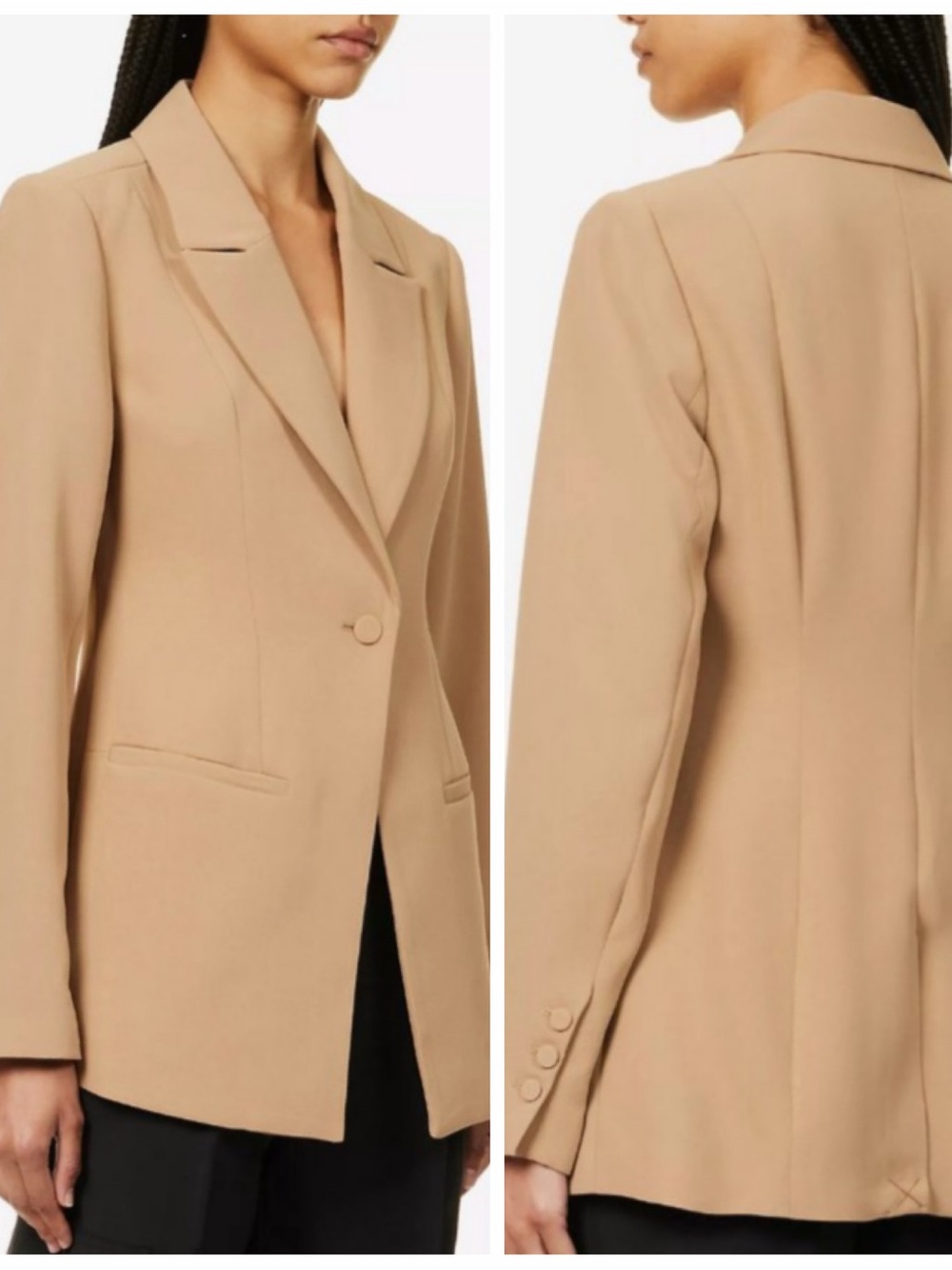 NWOT Good American One Button Fitted Blazer in Pecan Lined Tan Neutral Career